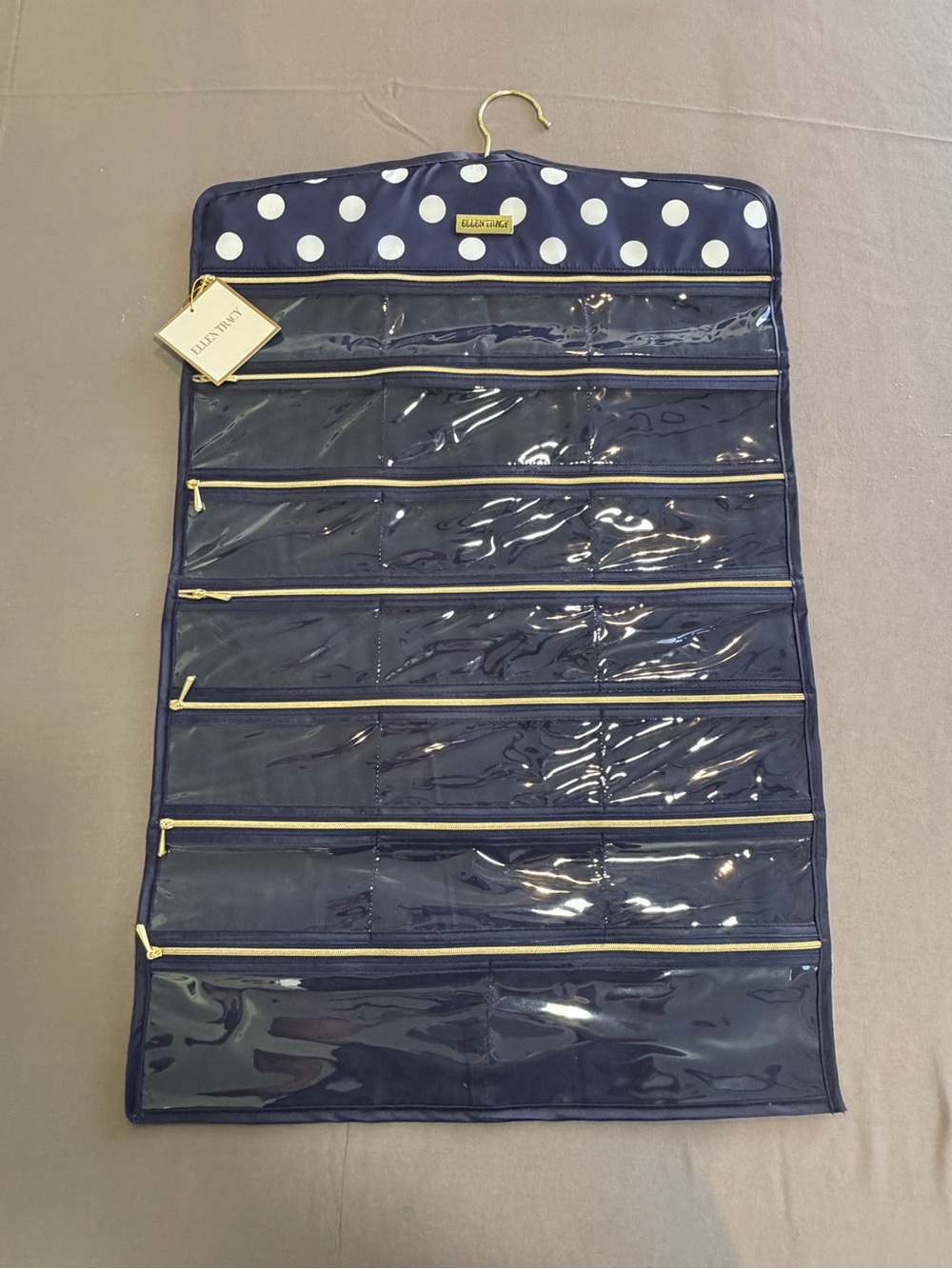 Ellen Tracy Navy Polka Dot Hanging Jewelry Organizer